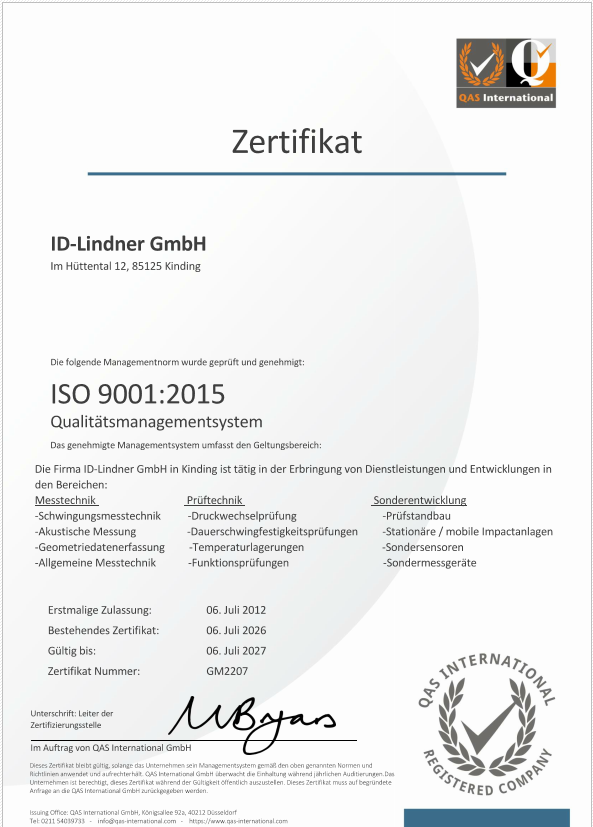ISO Zertifikat ID-Lindner GmbH 2025