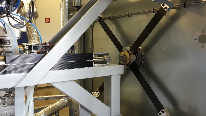 Linear motor connected to a shaft mounted on a cross made of carbon springs